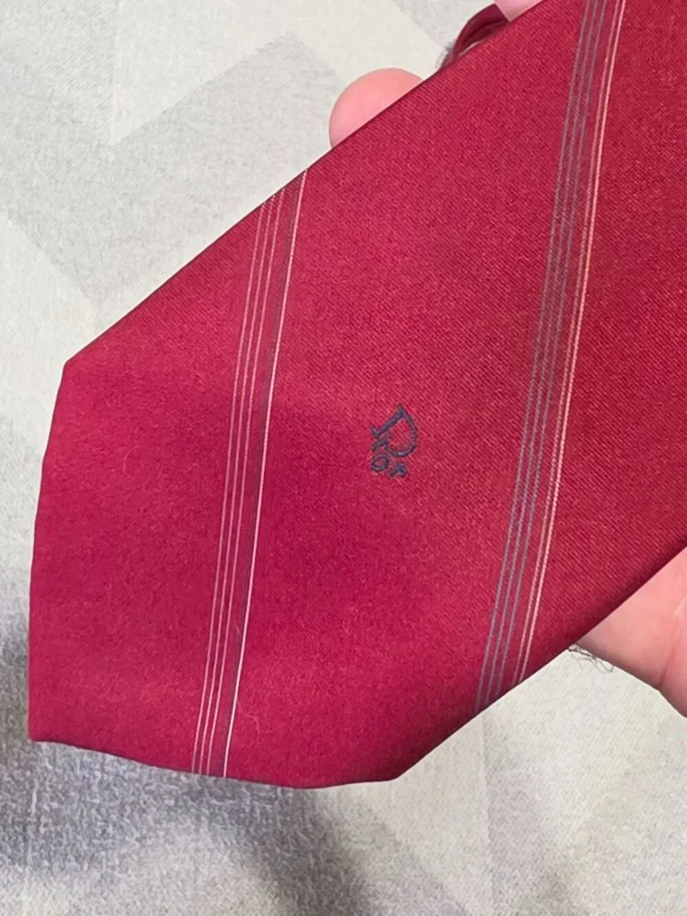 Christian Dior Burgundy Striped Silk & Polyester Tie Made In USA